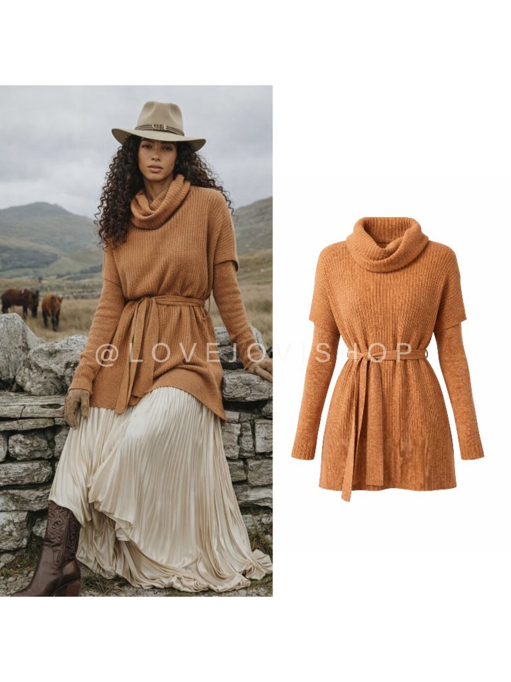 Bohemian | NWT Free People Cashmere Blend Camel Sweater Set | Western Luxe | M